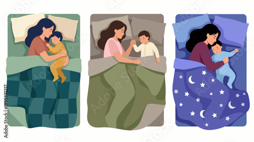 A serene scene of a mother sleeping peacefully with her child, showcasing the bond of love and tenderness while illustrating the comfort and safety of family moments together.
