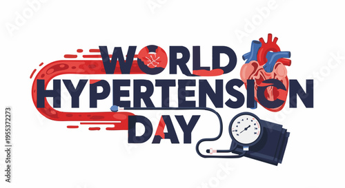 World Hypertension Day awareness campaign in bold red and blue colors for healthcare advertising