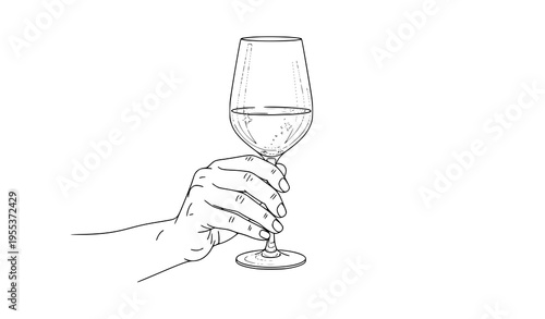 Minimal hand holding wine or champagne glass vector illustration