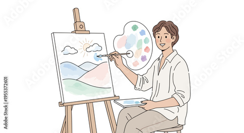 Man painting on an easel.