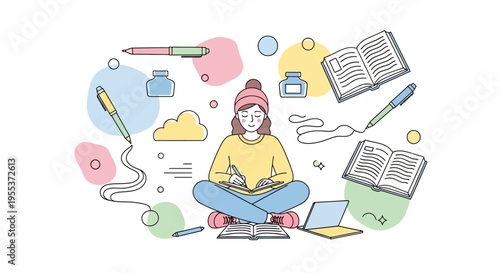 Young woman sitting with laptop computer.