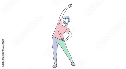 Young woman stretching her arm up.