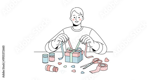 Man wrapping a gift box.