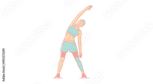 Woman in side bend yoga pose.