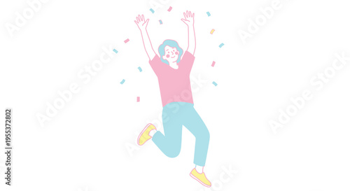 Woman jumping in the air happily.