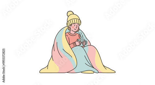 Woman Wearing Beanie Holding Mug.