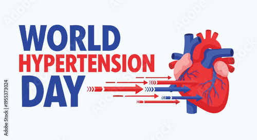 World Hypertension Day awareness illustration with heart and blood vessels in bold colorful style for health campaign