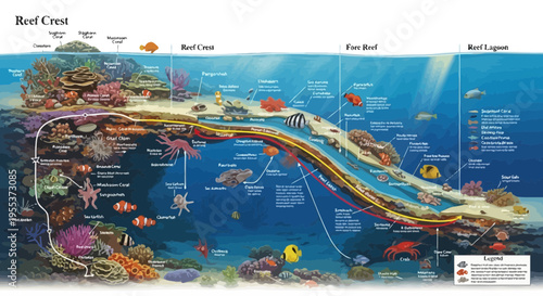 Educational Infographic of Coral Reef Ecosystem and Marine Life Zones