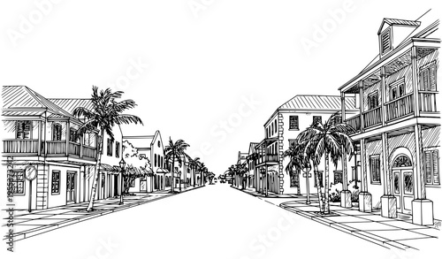 Nassau Bahamas landmark buildings street view hand drawn sketch vector illustration tropical city architecture isolated on white