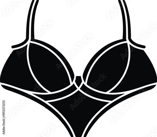 A minimalist black and white graphic illustration representing a stylish womens undergarment piece isolated on white background, Vector, illustration