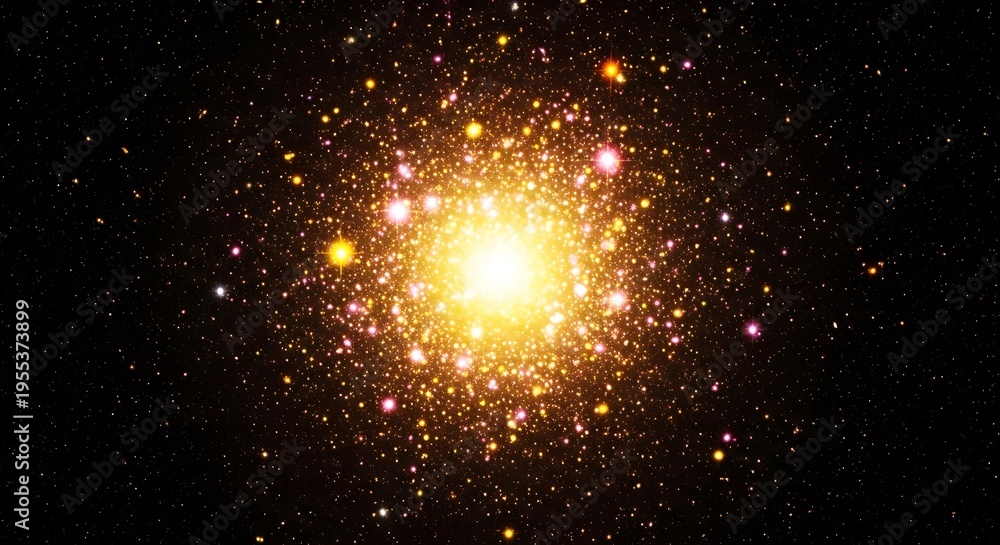 Fototapeta premium Vibrant starburst galaxy with bright yellow center and surrounding stars in deep space