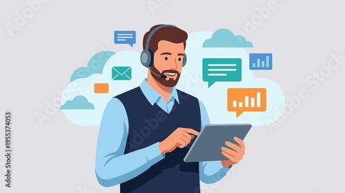 A friendly customer service representative engaged with a tablet, exemplifying communication, assistance, and the significance of customer support in business success.