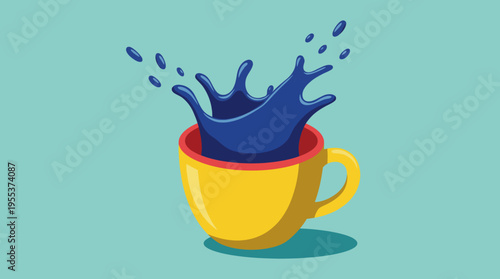 A vibrant splash of blue liquid bursts from a yellow cup against a bright backdrop, symbolizing joy, creativity, and the excitement found in everyday moments.