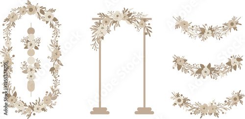  Elegant Floral Wedding Arch Decorations with Vintage Floral Frames and Hanging Garland for Bridal, Party, and Event Decor Design