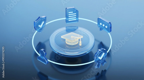 3d isometric compliance training certification illustration with education badge user policy document secure learning and governance awareness program