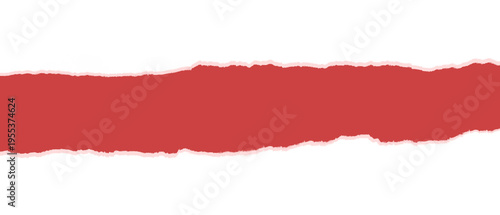 Red horizontal torn paper with ripped edge isolated on transparent background. 