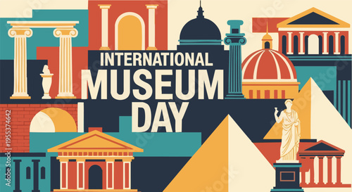 Vibrant International Museum Day illustration in colorful flat design for cultural event promotion