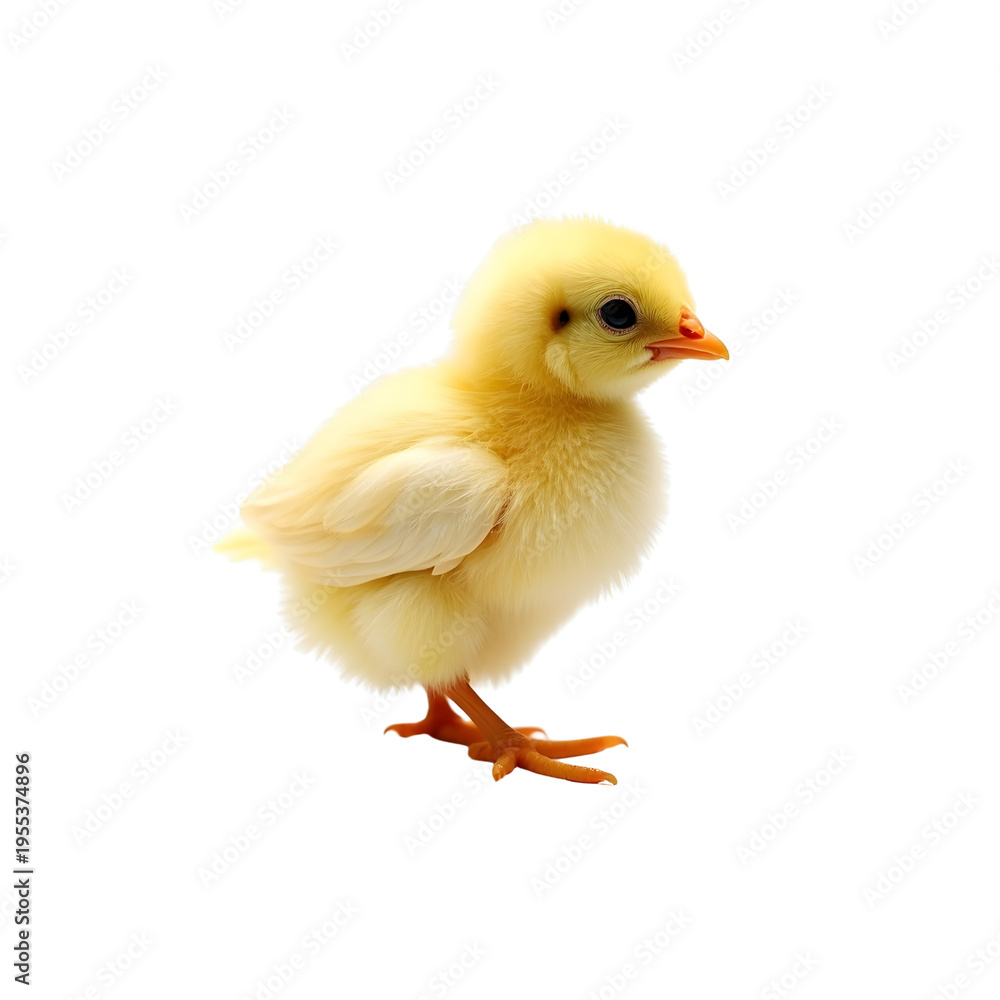 Fototapeta premium Fluffy Yellow Chick Looking Right Easy To Edit Transparent PNG Animal File