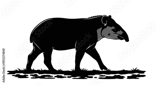 Malayan Tapir Walking Silhouette Side.