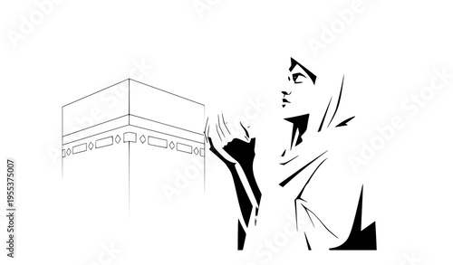 Hajj pilgrimage vector illustration with prayer devotion and surrender concept