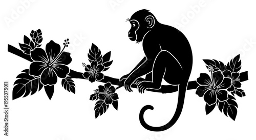 Monkey Sitting on Branch Silhouette.