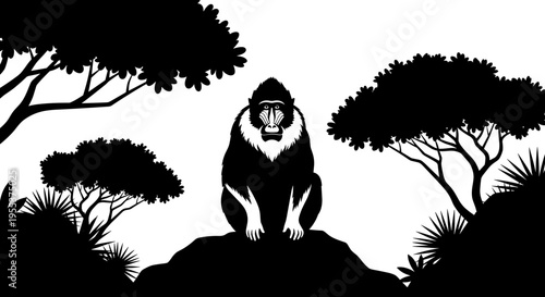 Monkey sitting on a rock.