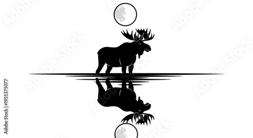 Moose Silhouette Moon Reflection.