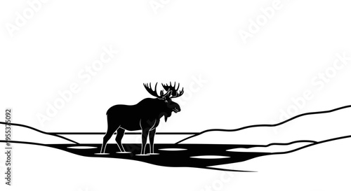 Moose standing on mountain peak.