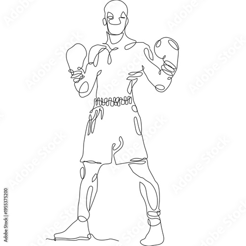 Continuous line drawing of Muay Thai fighters in action pose, showing kick and defense. Minimal vector style ideal for prints, textiles, posters, and modern sports design.