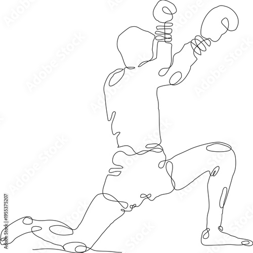 Continuous line drawing of Muay Thai fighters in action pose, showing kick and defense. Minimal vector style ideal for prints, textiles, posters, and modern sports design.