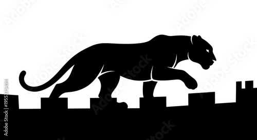 Panther Silhouette City Skyline Running.