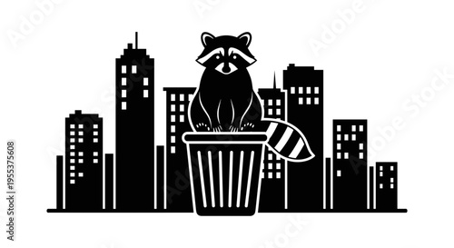 Raccoon in city trash can.