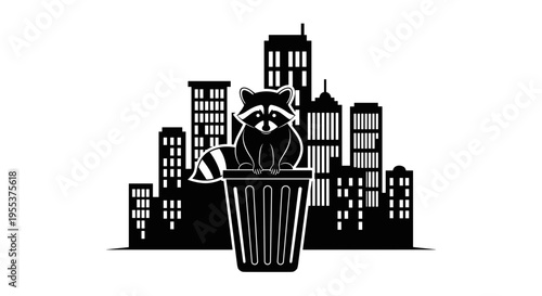 Raccoon in trash can city.