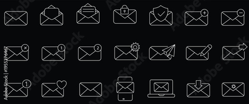 Email Web Icon Set in Line Style. Collection of E-mail and Letter Linear Icons, Including mail, envelope, email, postal, letter sent, inbox, new mail,