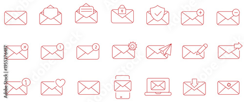 Email Web Icon Set in Line Style. Collection of E-mail and Letter Linear Icons, Including mail, envelope, email, postal, letter sent, inbox, new mail,