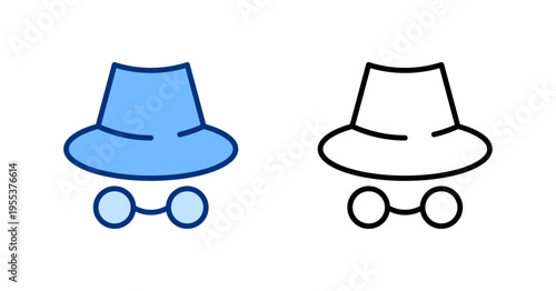 Incognito solid, thin line icon set. Cybersecurity, Data Network protection, AI Security concept. Anonymous. Blue, black outline vector icons collection.