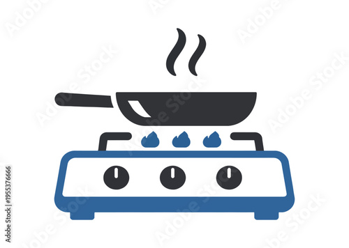 A frying pan on a stove with flames