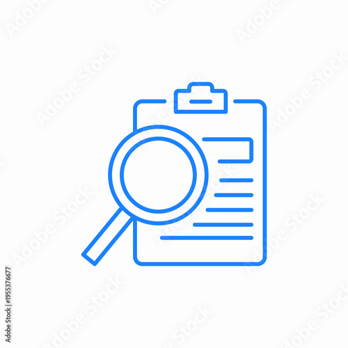 magnifying glass and notebook with text icon sign vector
