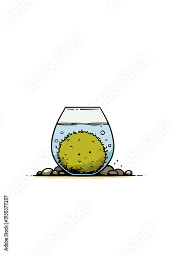 Marimo Moss Ball Texture Close-Up Illustration