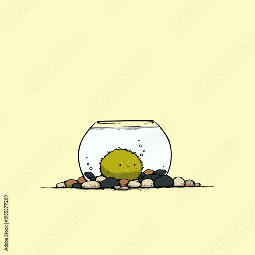 Marimo Moss Ball Texture Close-Up Illustration