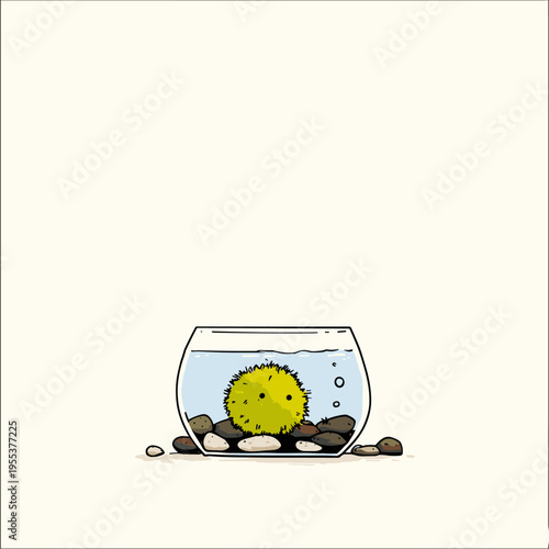 Marimo Moss Ball Texture Close-Up Illustration