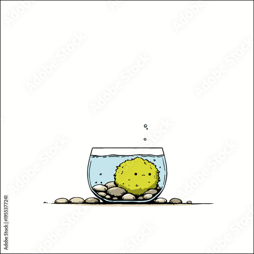 Marimo Moss Ball Texture Close-Up Illustration