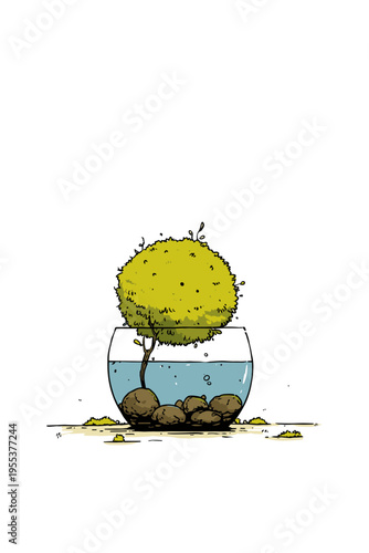 Marimo Moss Ball Texture Close-Up Illustration