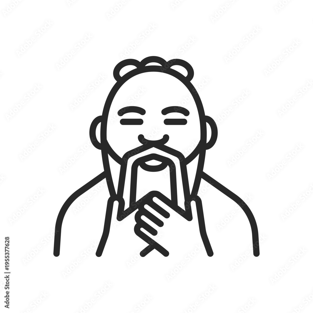 Obraz premium Confucius Icon, Ancient Chinese Philosopher Confucius Portrait. Minimalistic Linear Symbol of Wisdom, Ethics, and Classical Chinese Thought. 
