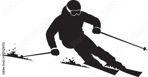 Silhouette of a skier in motion on a snowy slope
