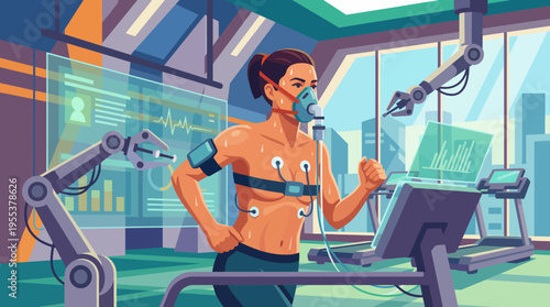 A modern gym environment illustrates advanced training with technology, showcasing the fusion of fitness and science for enhanced athletic performance.