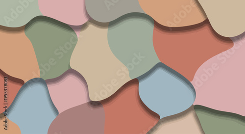 Abstract background with paper cut style organic shapes and muted colors.