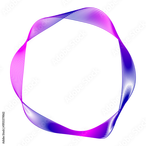 ネオンカラーの円形波形ラインが描く抽象的デジタルデザイン素材_ピンクとパープル
