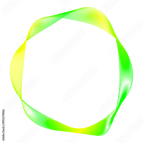 ネオンカラーの円形波形ラインが描く抽象的デジタルデザイン素材_イエローとグリーン