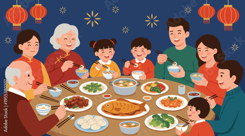 A warm and inviting family gathering around a table filled with delicious food, celebrating togetherness, cultural traditions, and the joy of sharing meals during festive occasions.